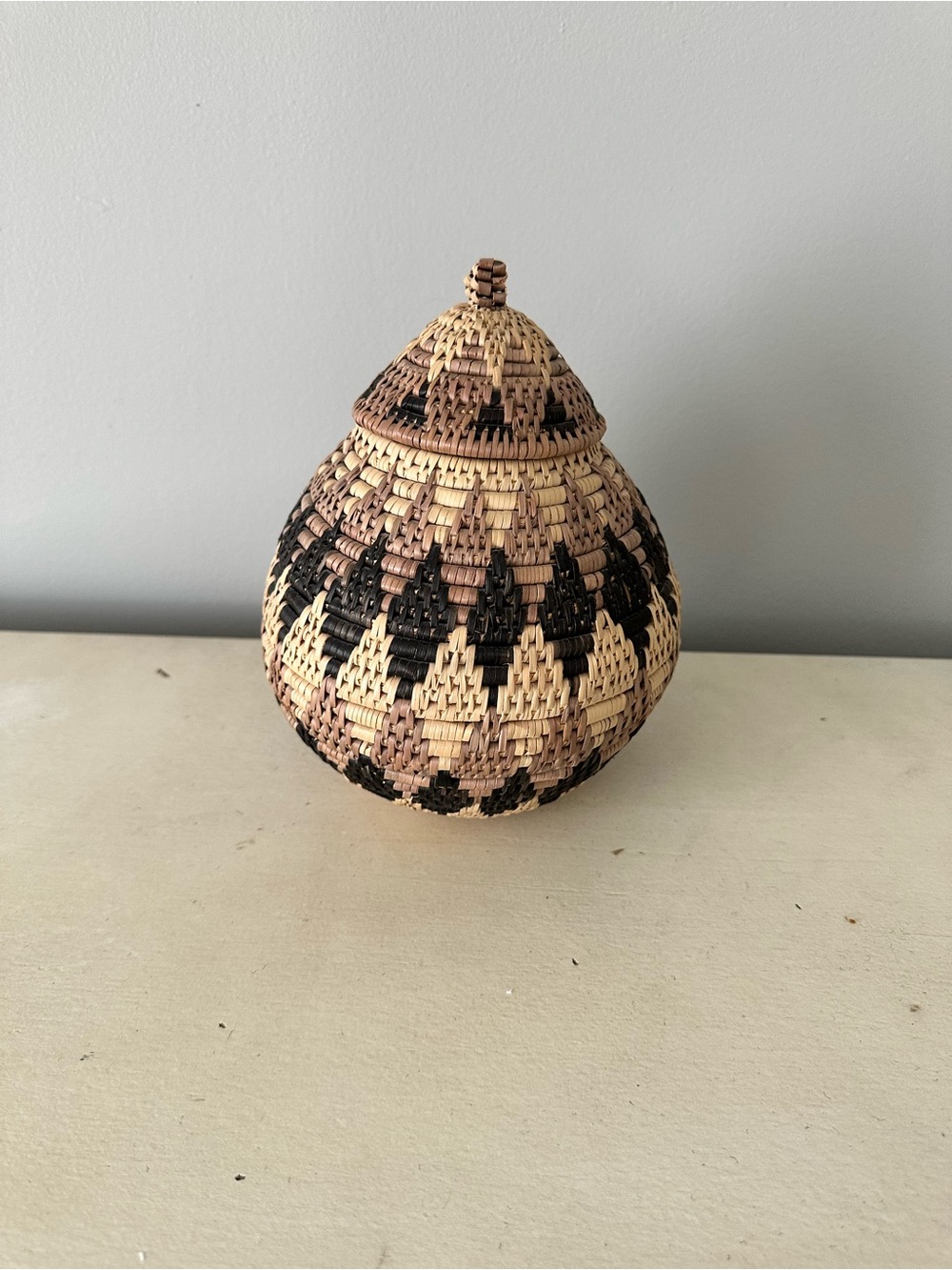 Africa African basket with lid woven decor boho brown black tan